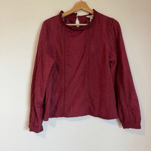 Jennifer & Grace Burgundy Eyelet Long Sleeve Top Women's Size Medium NWT
